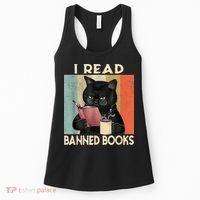 Cat I Read Banned Books Funny Bookworms Reading Book Women's Tank Top thumb 0