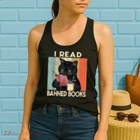 Cat I Read Banned Books Funny Bookworms Reading Book Women's Tank Top thumb 2