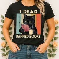 Cat I Read Banned Books Funny Bookworms Reading Book Women's T-Shirt thumb 2