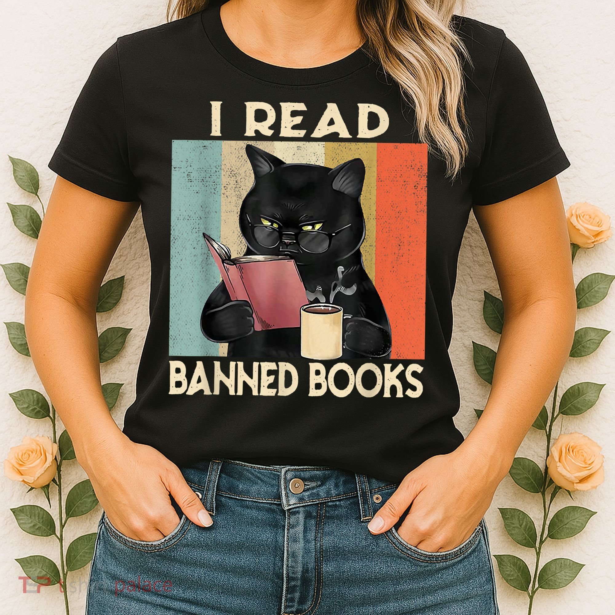 Cat I Read Banned Books Funny Bookworms Reading Book Women's T-Shirt