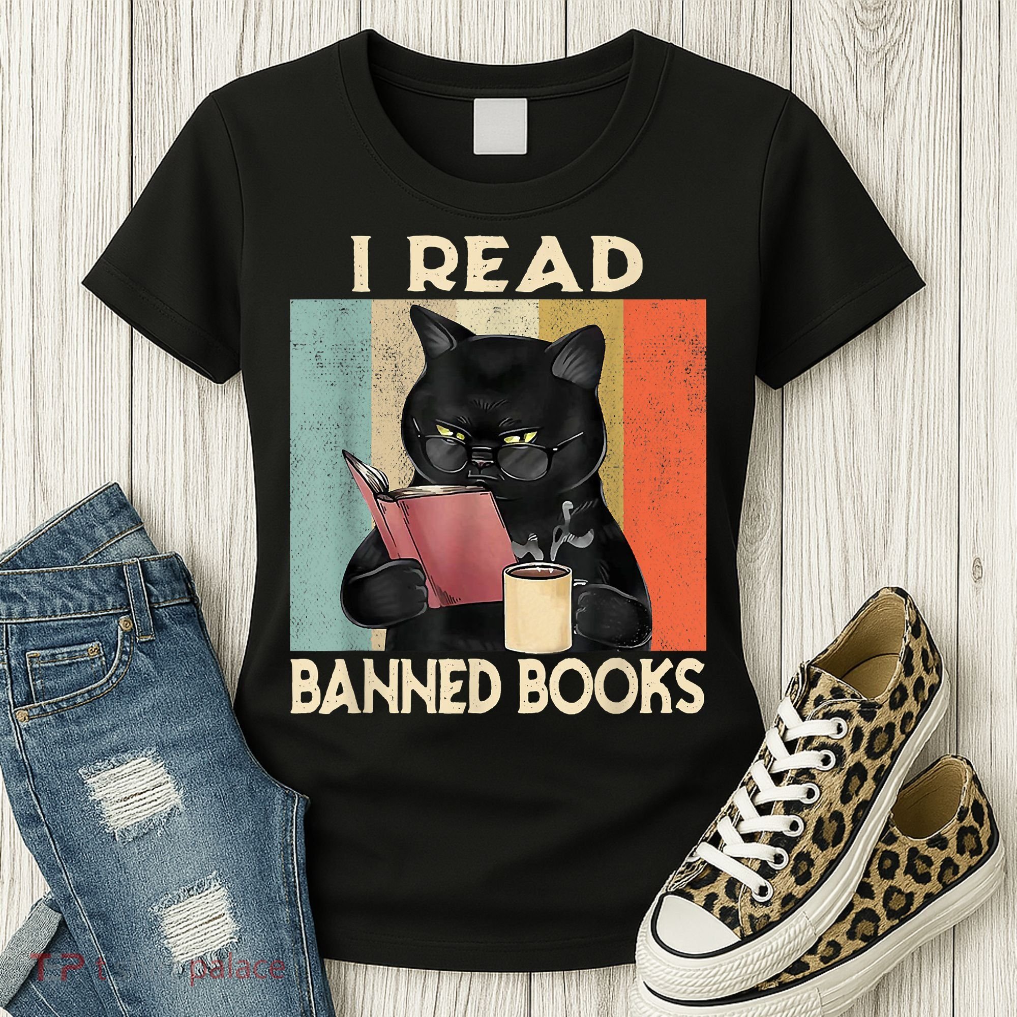 Cat I Read Banned Books Funny Bookworms Reading Book Women's T-Shirt