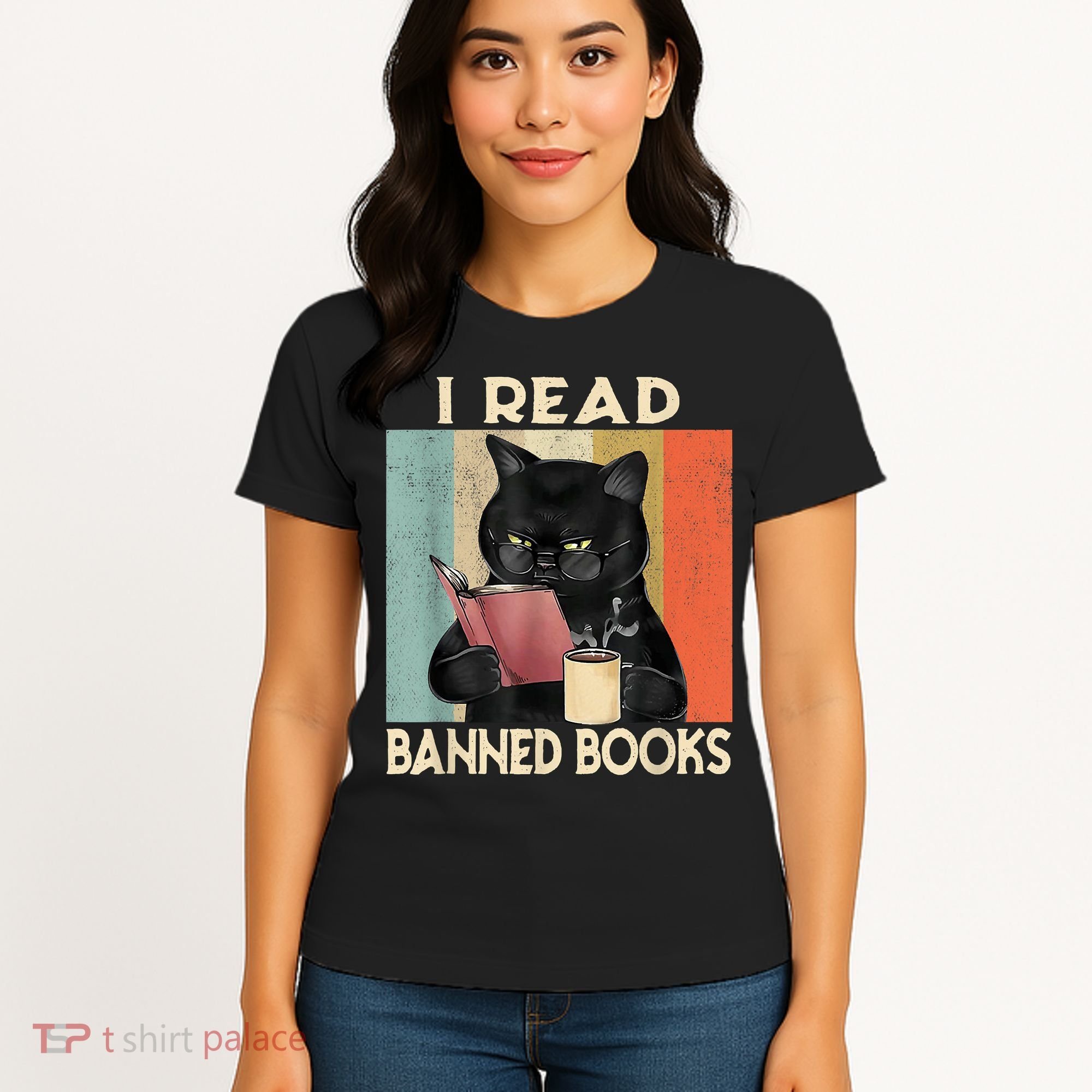 Cat I Read Banned Books Funny Bookworms Reading Book Women's T-Shirt