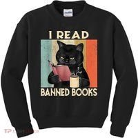 Cat I Read Banned Books Funny Bookworms Reading Book Kids Sweatshirt thumb 0