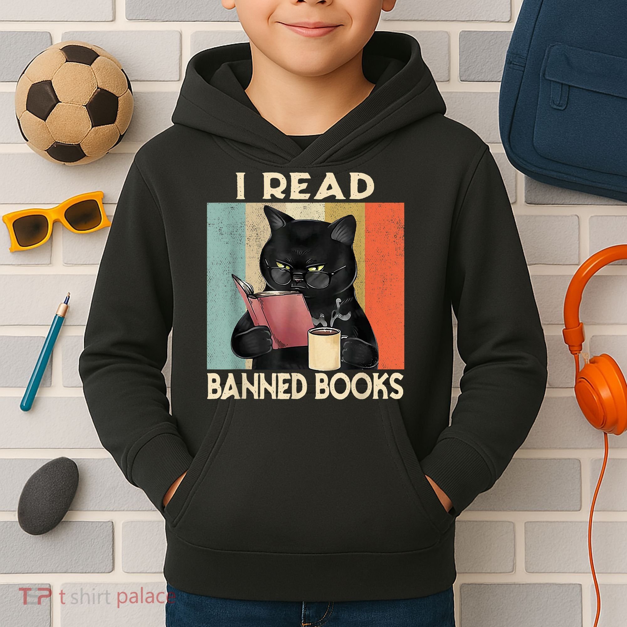 Cat I Read Banned Books Funny Bookworms Reading Book Kids Hoodie