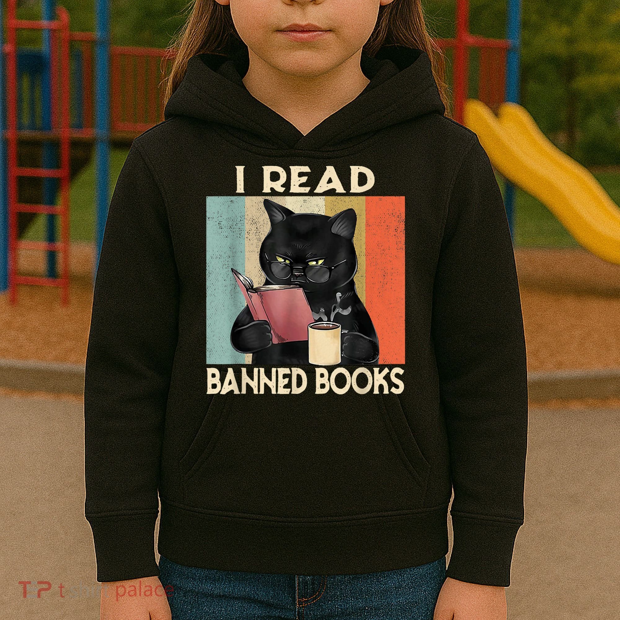 Cat I Read Banned Books Funny Bookworms Reading Book Kids Hoodie