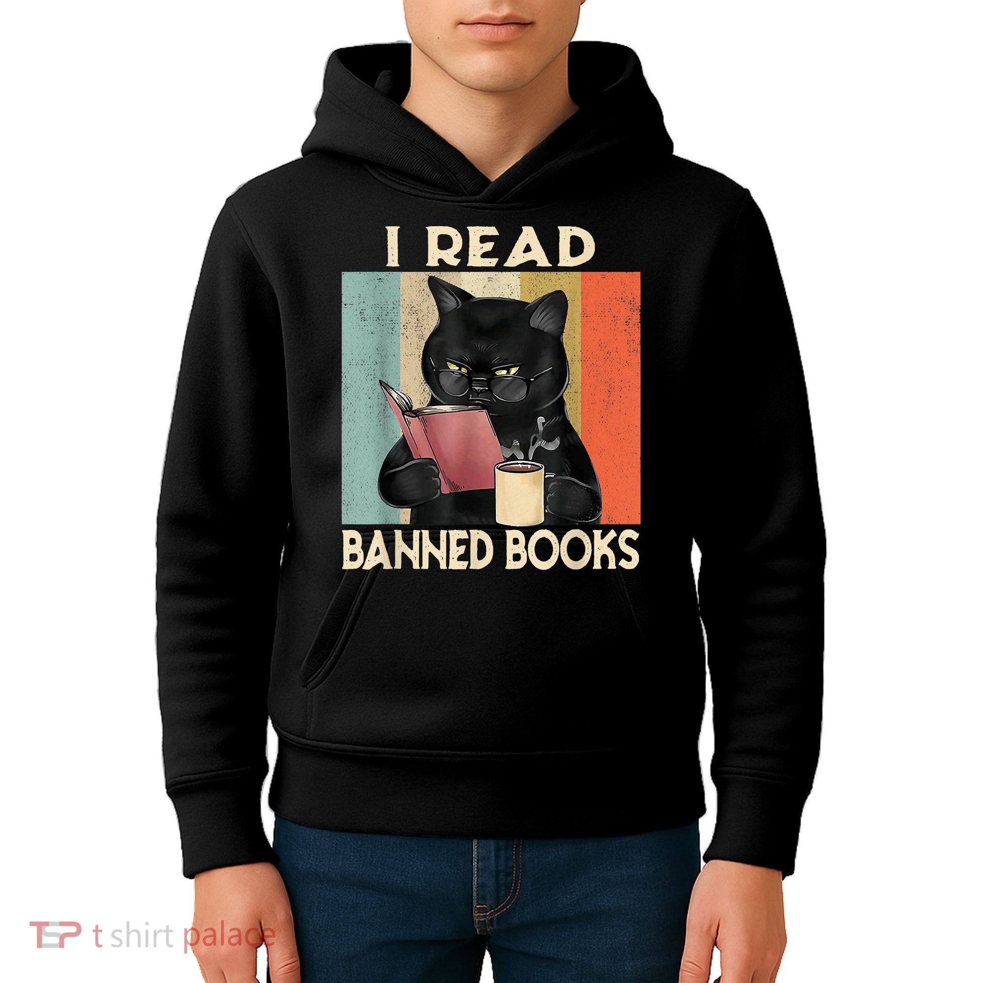 Cat I Read Banned Books Funny Bookworms Reading Book Kids Hoodie
