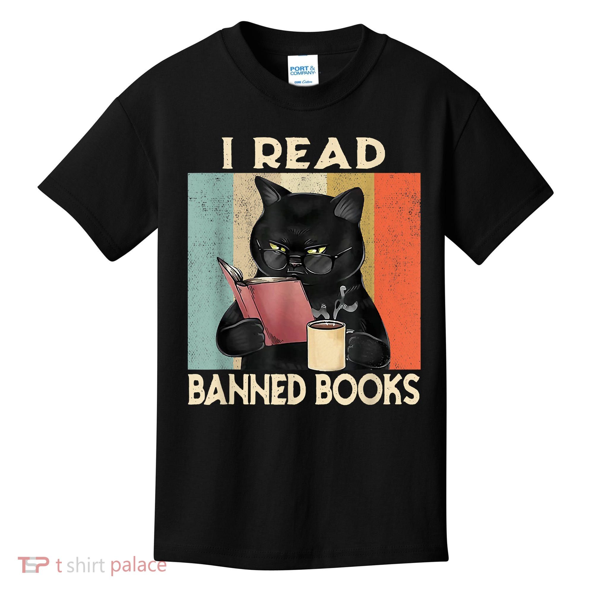 Cat I Read Banned Books Funny Bookworms Reading Book Kids T-Shirt