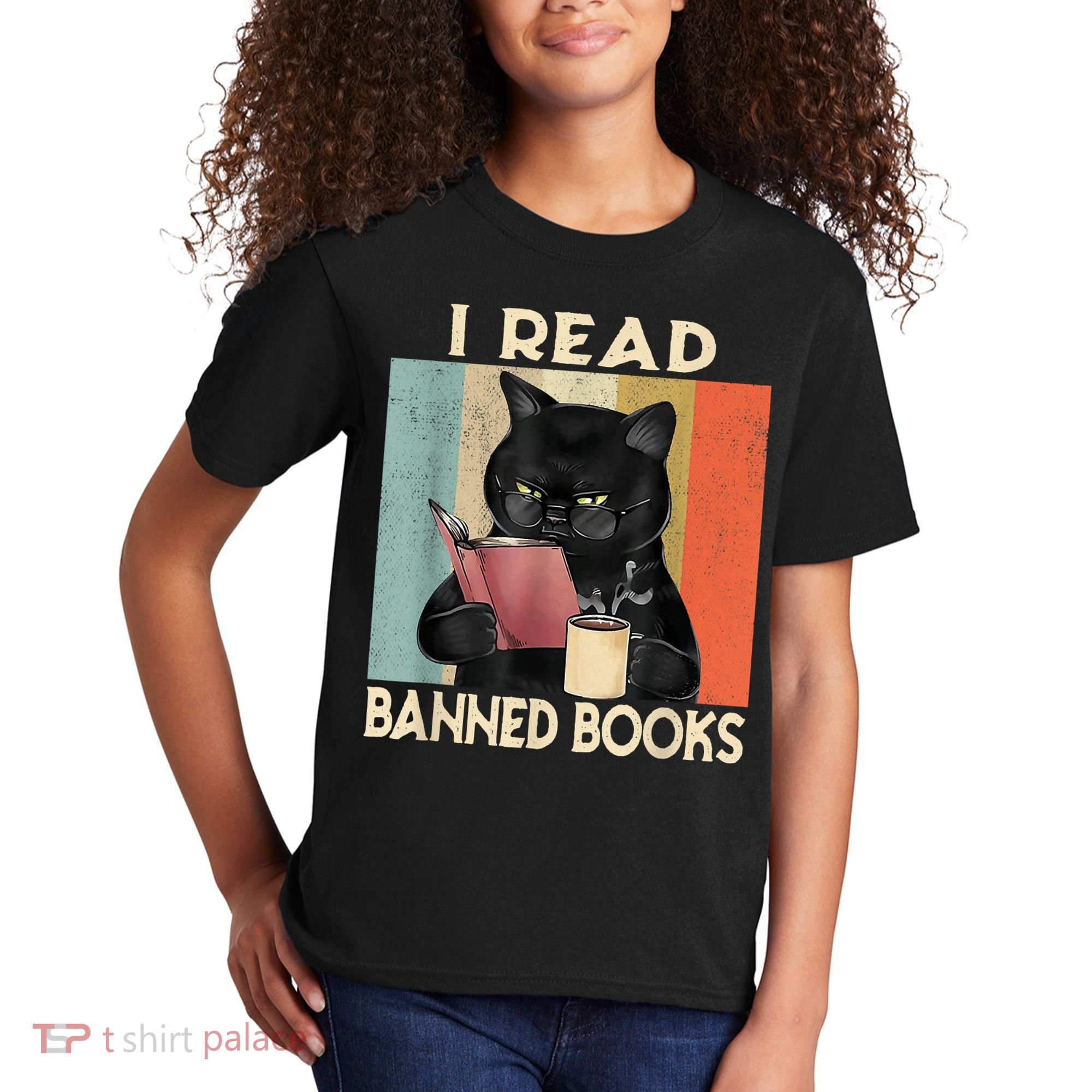 Cat I Read Banned Books Funny Bookworms Reading Book Kids T-Shirt