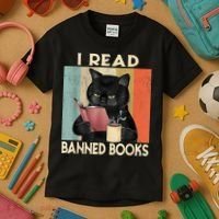 Cat I Read Banned Books Funny Bookworms Reading Book Kids T-Shirt thumb 3
