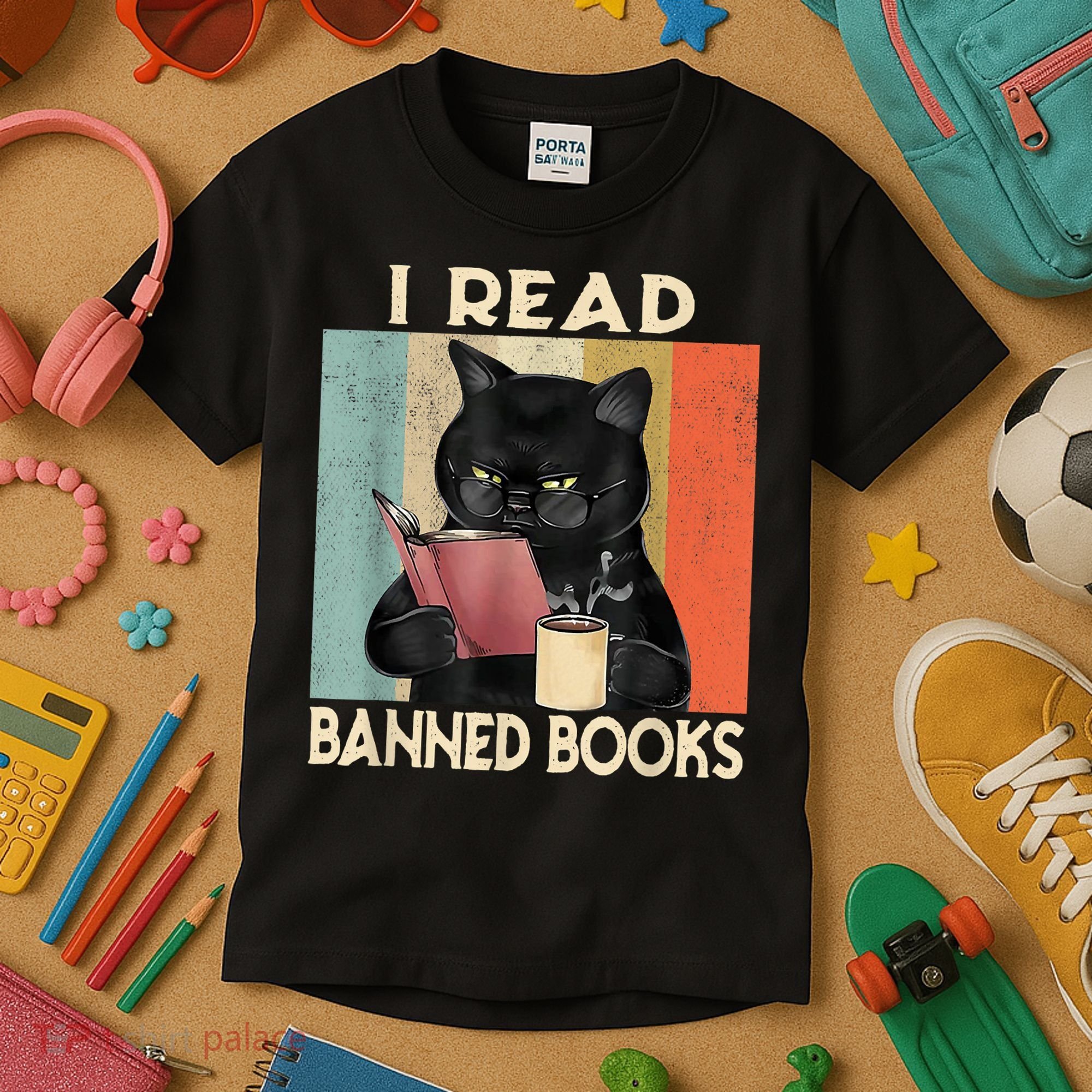 Cat I Read Banned Books Funny Bookworms Reading Book Kids T-Shirt