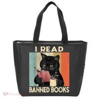 Cat I Read Banned Books Funny Bookworms Reading Book Tote Bag thumb 0