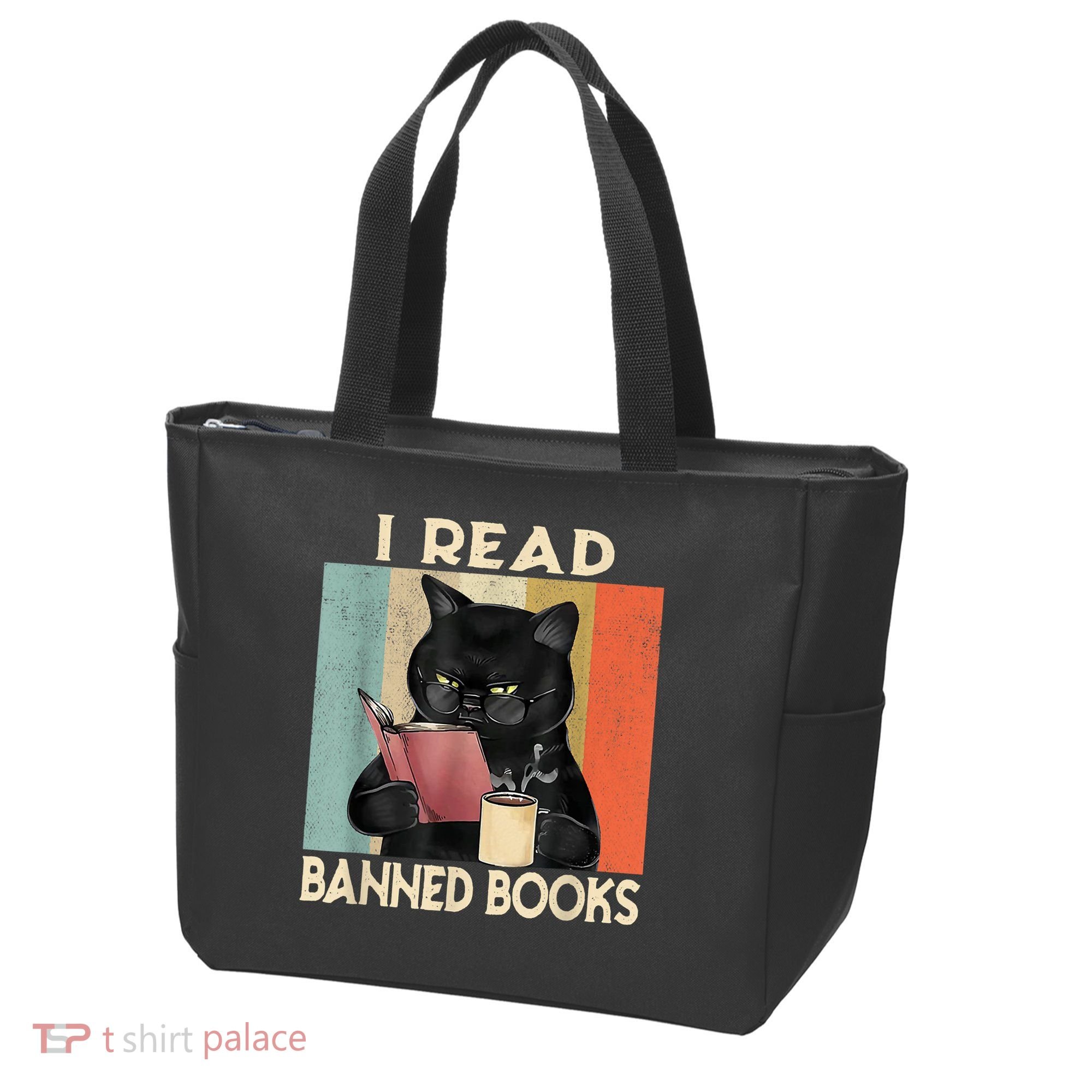 Cat I Read Banned Books Funny Bookworms Reading Book Tote Bag