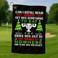 Can I Refill Your Eggnog Funny Christmas Vacation Golf Towel thumb 1