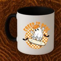 Creep It Real Skater Ghost Halloween Retro Coffee Mug thumb 2