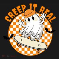 Creep It Real Skater Ghost Halloween Retro Women's Hoodie thumb 2