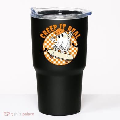 Creep It Real Skater Ghost Halloween Retro Tumbler