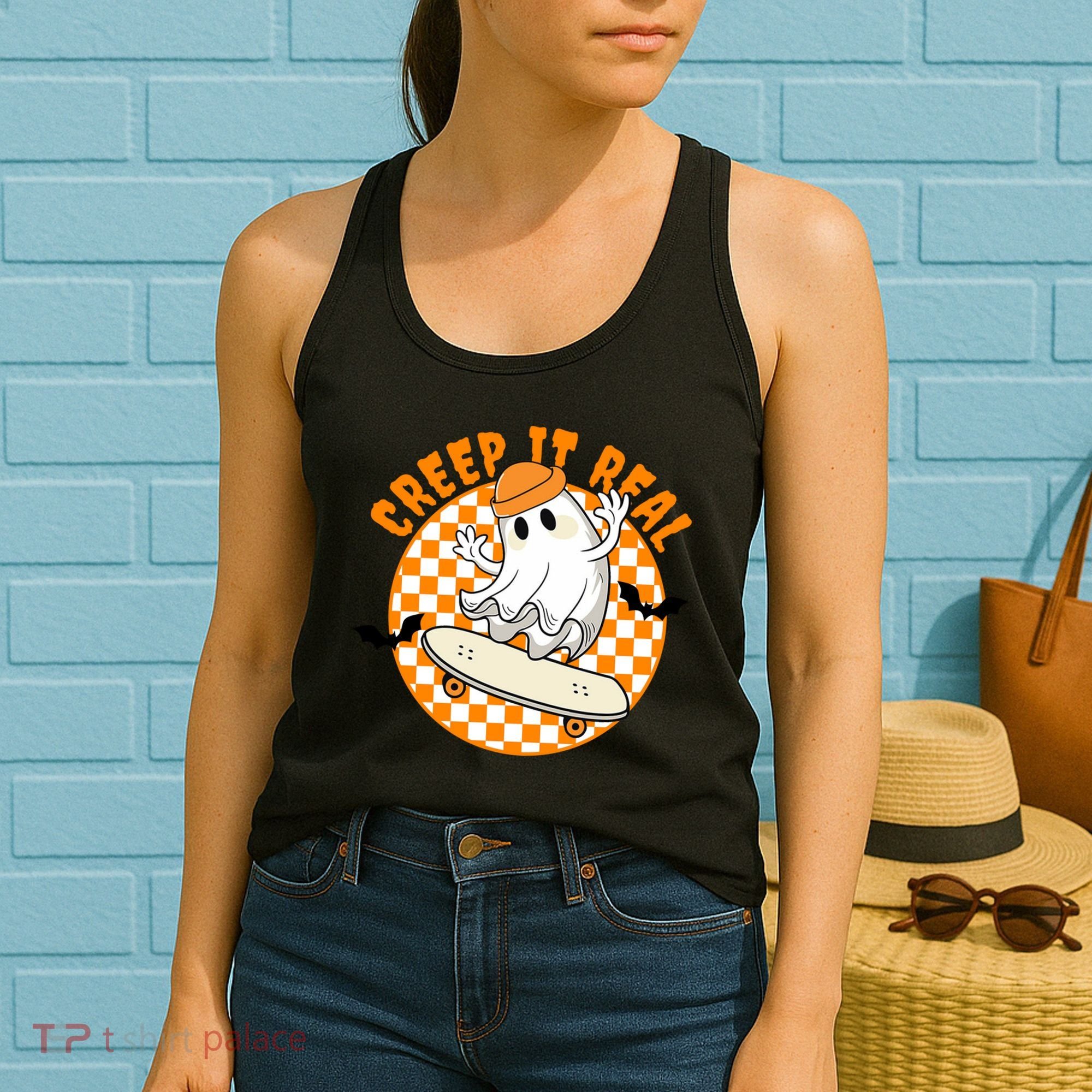 Creep It Real Skater Ghost Halloween Retro Women's Tank Top