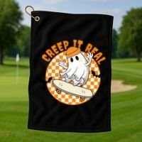 Creep It Real Skater Ghost Halloween Retro Golf Towel thumb 1