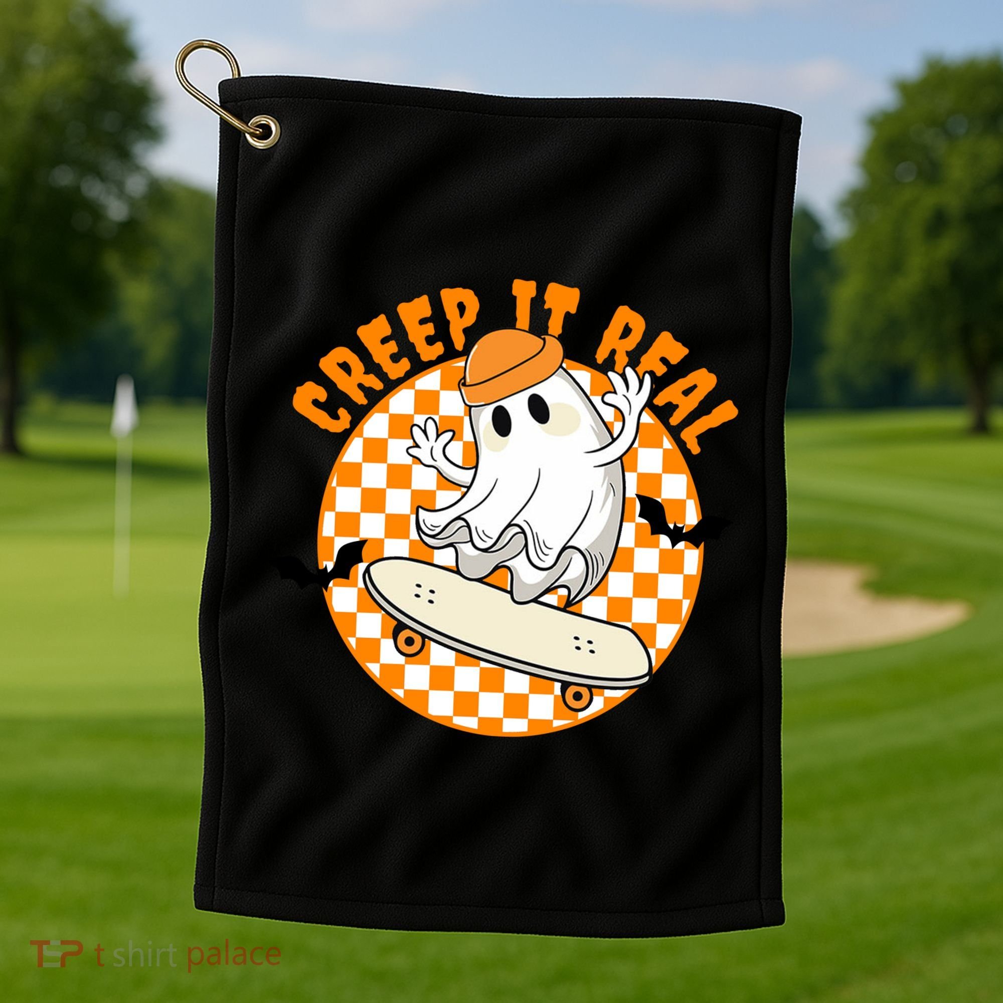 Creep It Real Skater Ghost Halloween Retro Golf Towel