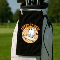Creep It Real Skater Ghost Halloween Retro Golf Towel thumb 2