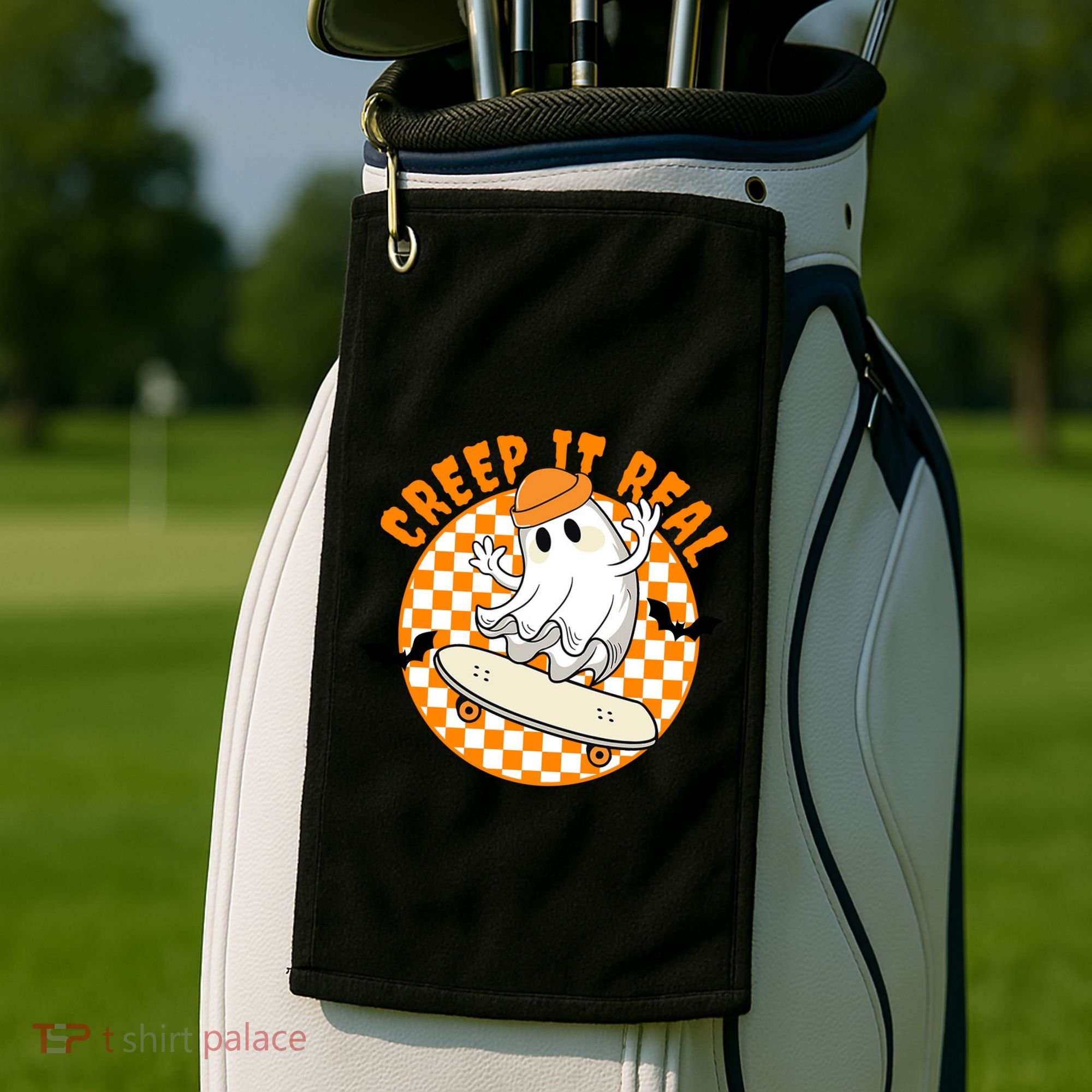 Creep It Real Skater Ghost Halloween Retro Golf Towel