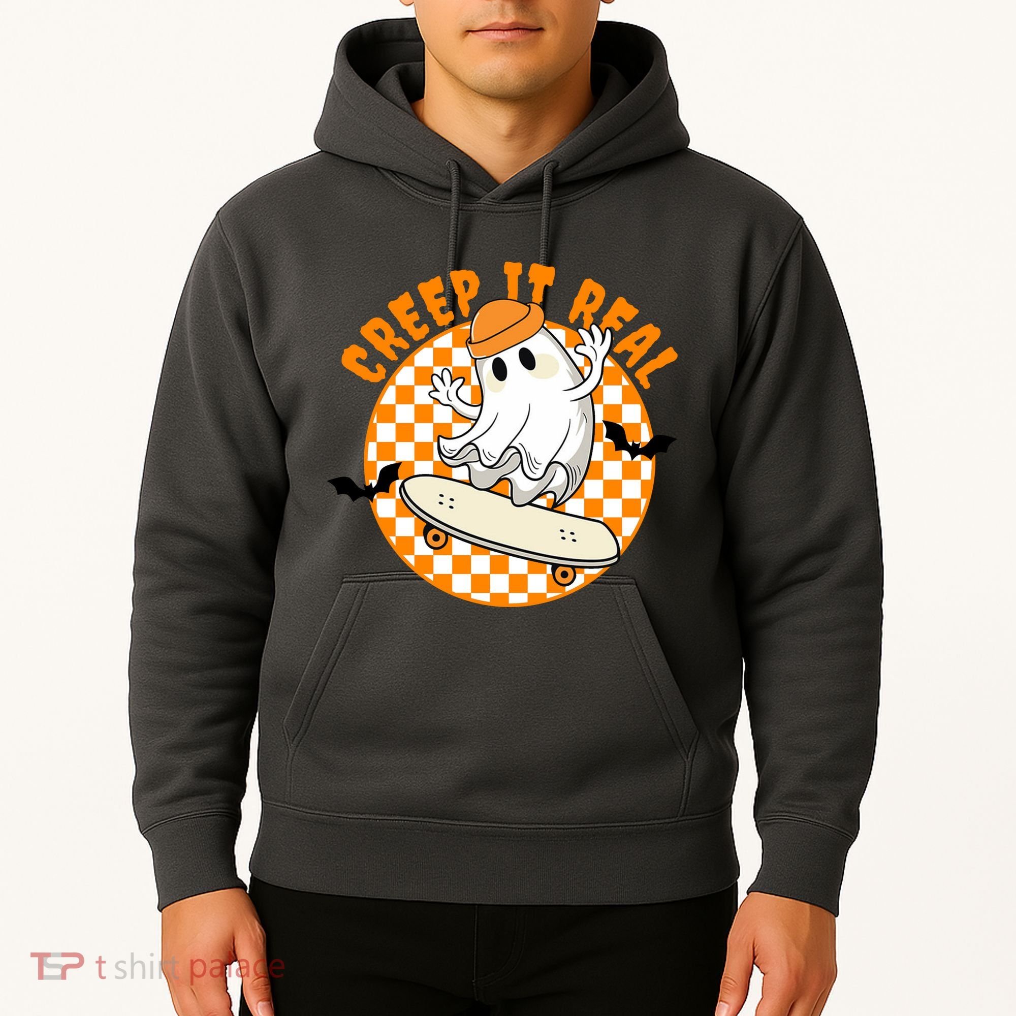 Creep It Real Skater Ghost Halloween Retro Hoodie