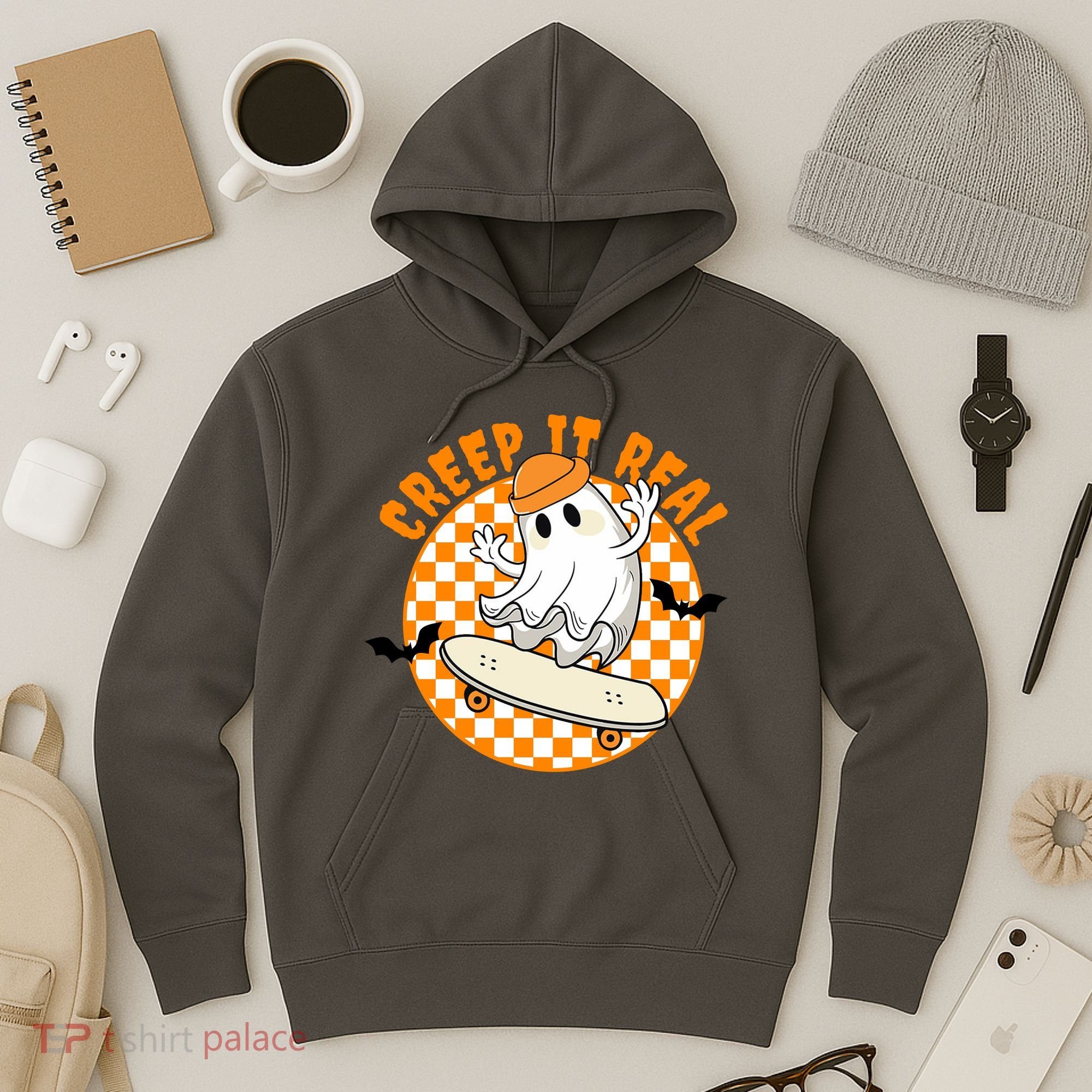 Creep It Real Skater Ghost Halloween Retro Hoodie