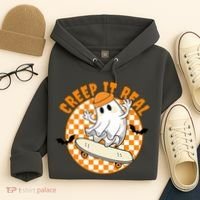 Creep It Real Skater Ghost Halloween Retro Hoodie thumb 4