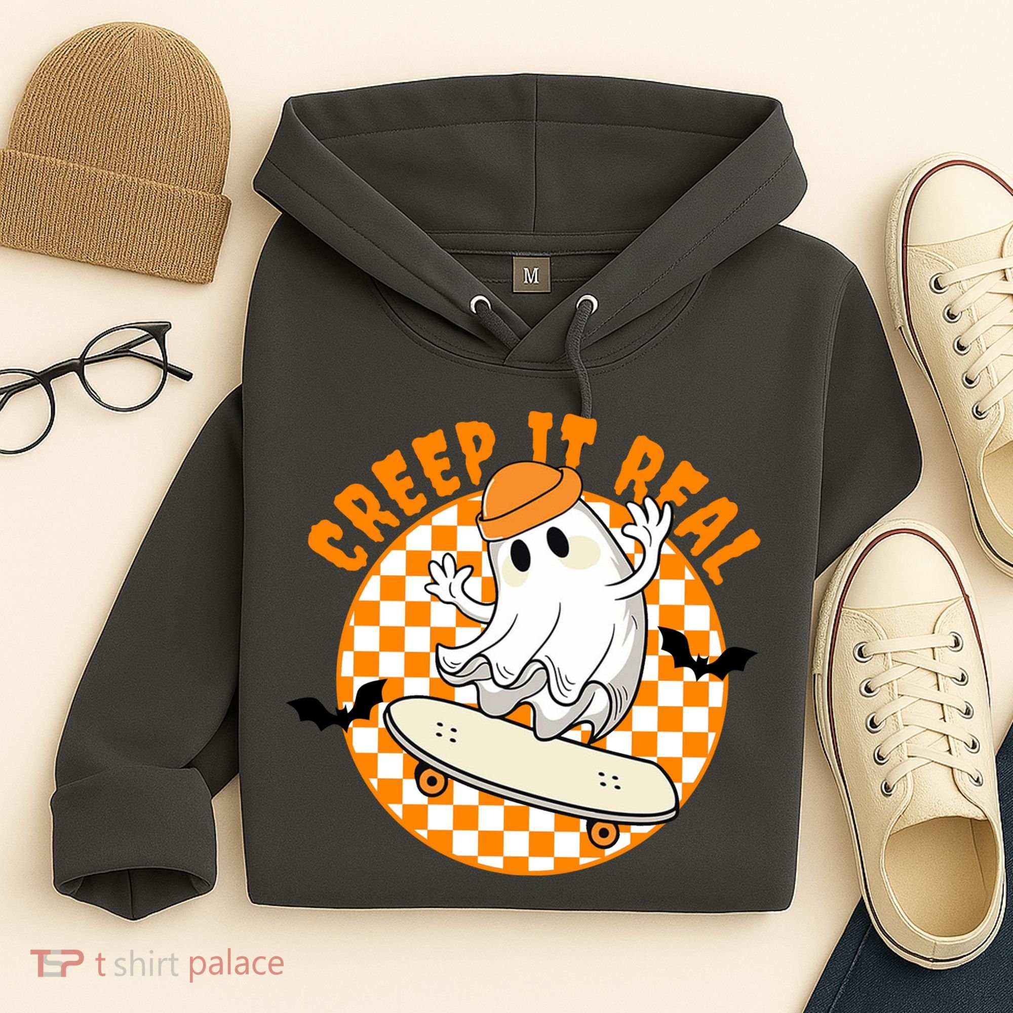 Creep It Real Skater Ghost Halloween Retro Hoodie