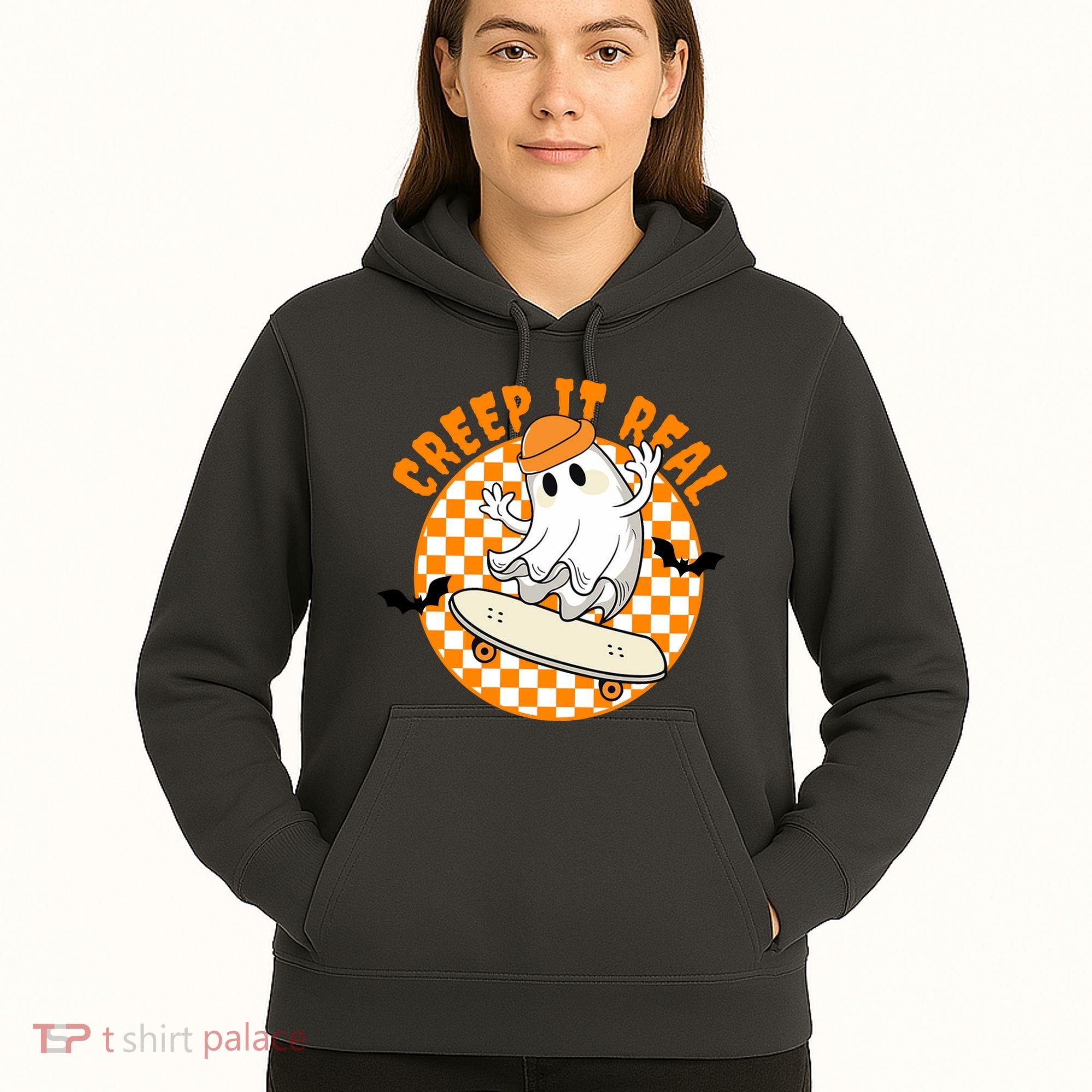 Creep It Real Skater Ghost Halloween Retro Hoodie