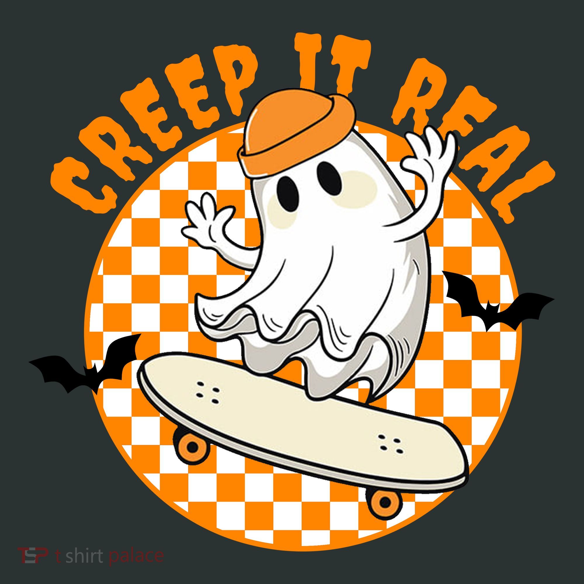 Creep It Real Skater Ghost Halloween Retro Hoodie