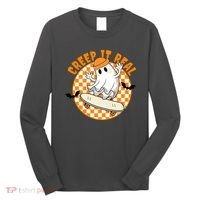 Creep It Real Skater Ghost Halloween Retro Long Sleeve Shirt thumb 0