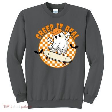 Creep It Real Skater Ghost Halloween Retro Sweatshirt