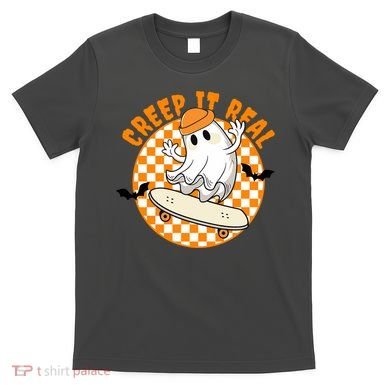 Creep It Real Skater Ghost Halloween Retro T-Shirt