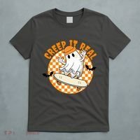 Creep It Real Skater Ghost Halloween Retro T-Shirt thumb 5