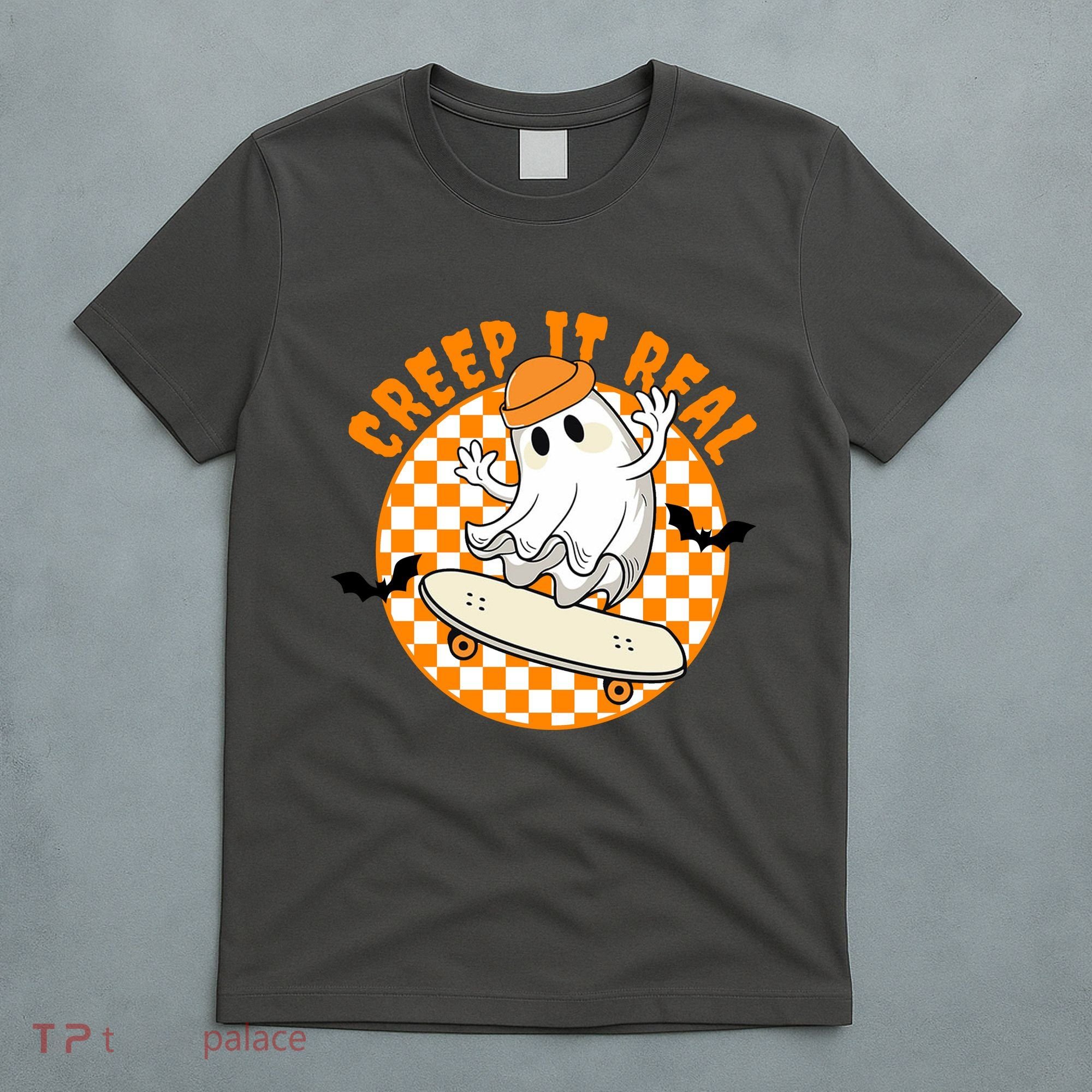Creep It Real Skater Ghost Halloween Retro T-Shirt