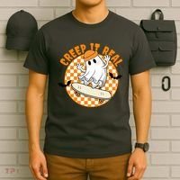 Creep It Real Skater Ghost Halloween Retro T-Shirt thumb 6