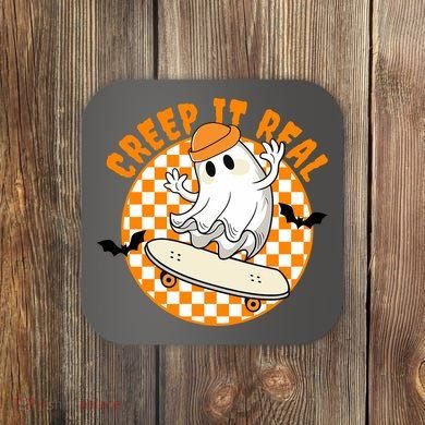Creep It Real Skater Ghost Halloween Retro Coaster
