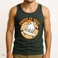 Creep It Real Skater Ghost Halloween Retro Tank Top thumb 3
