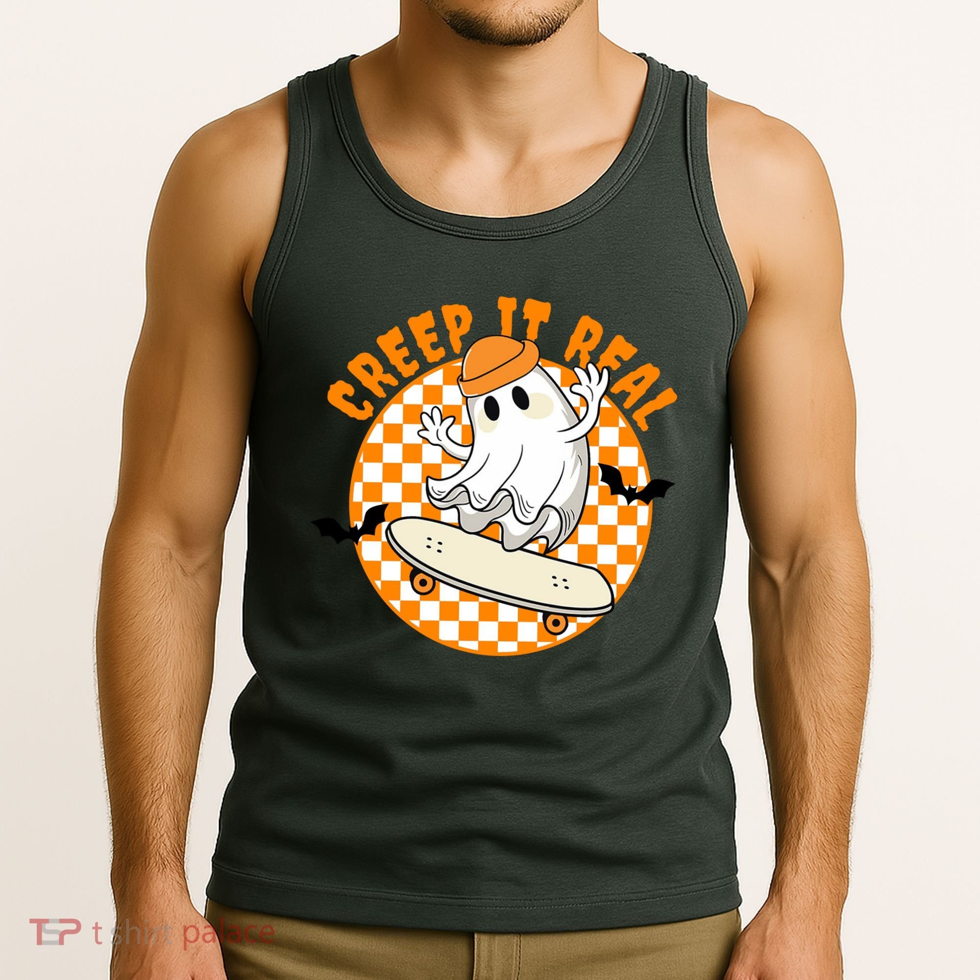 Creep It Real Skater Ghost Halloween Retro Tank Top