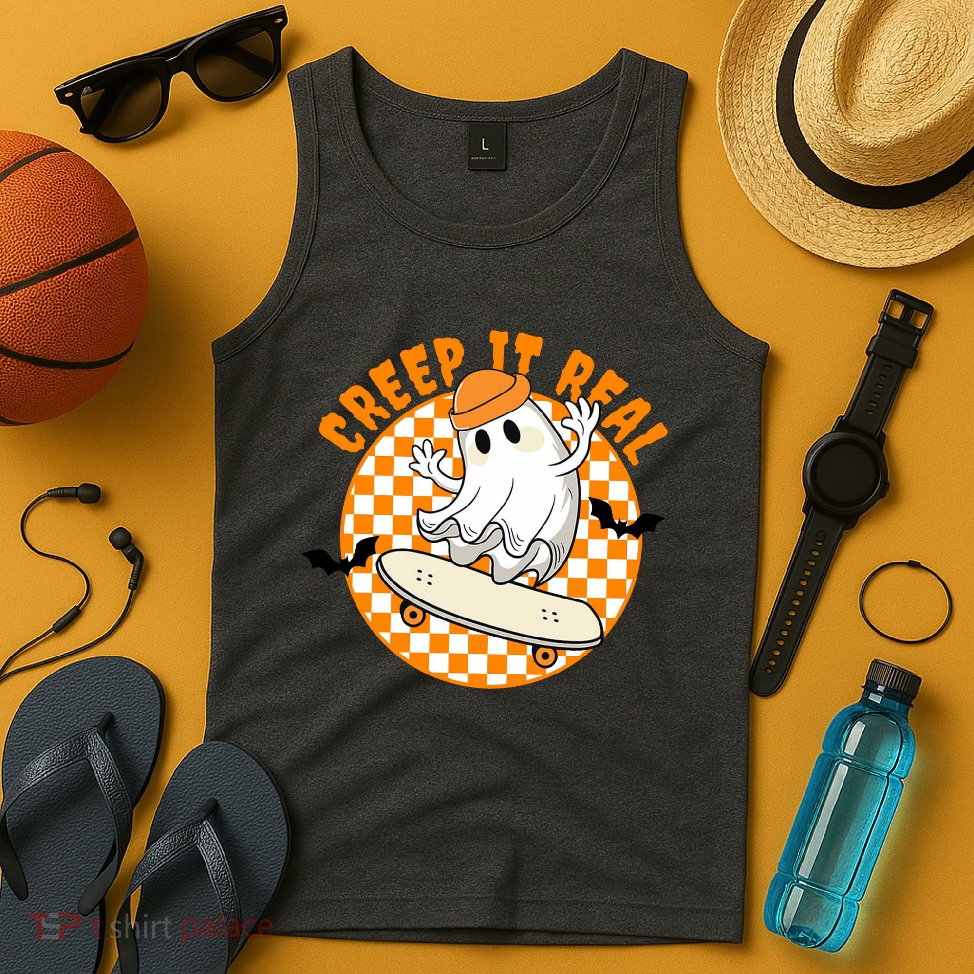 Creep It Real Skater Ghost Halloween Retro Tank Top