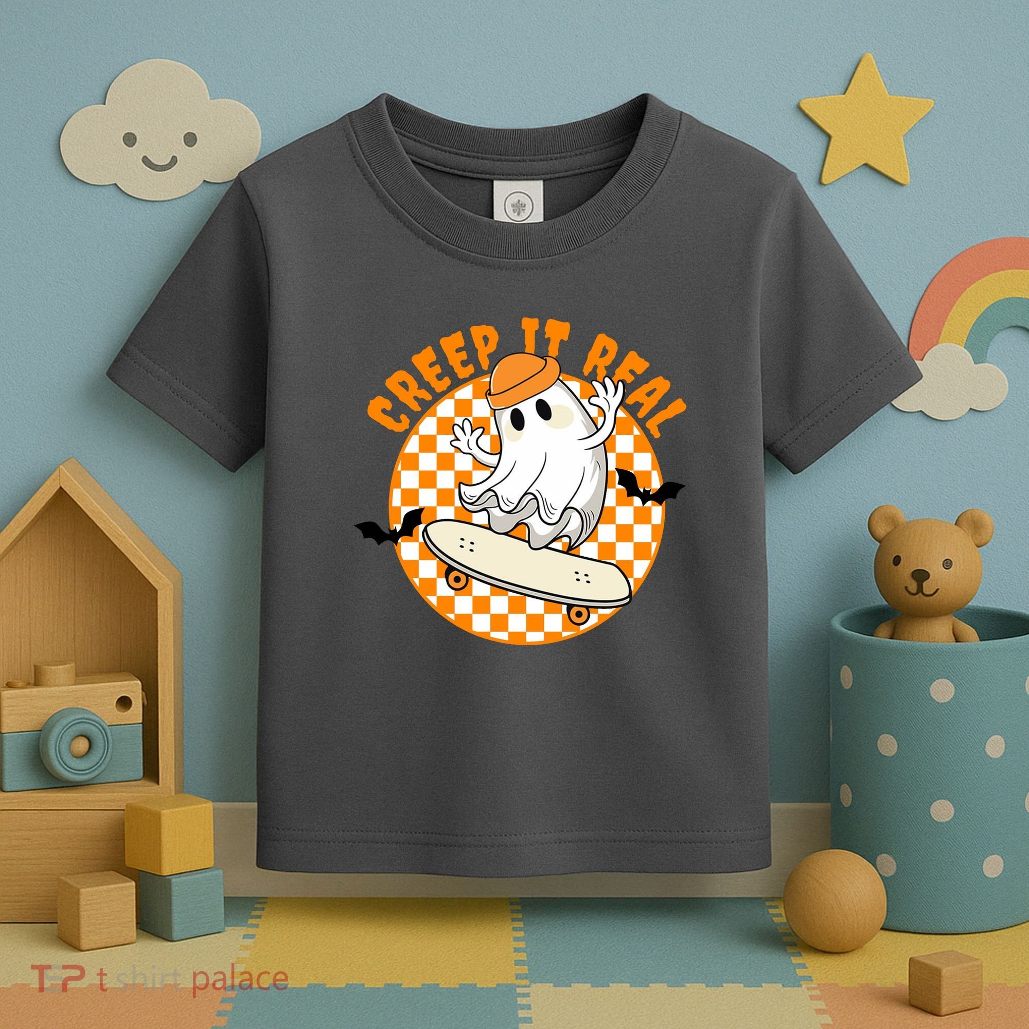 Creep It Real Skater Ghost Halloween Retro Toddler T-Shirt