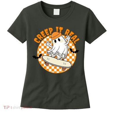 Creep It Real Skater Ghost Halloween Retro Women's T-Shirt