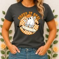 Creep It Real Skater Ghost Halloween Retro Women's T-Shirt thumb 2