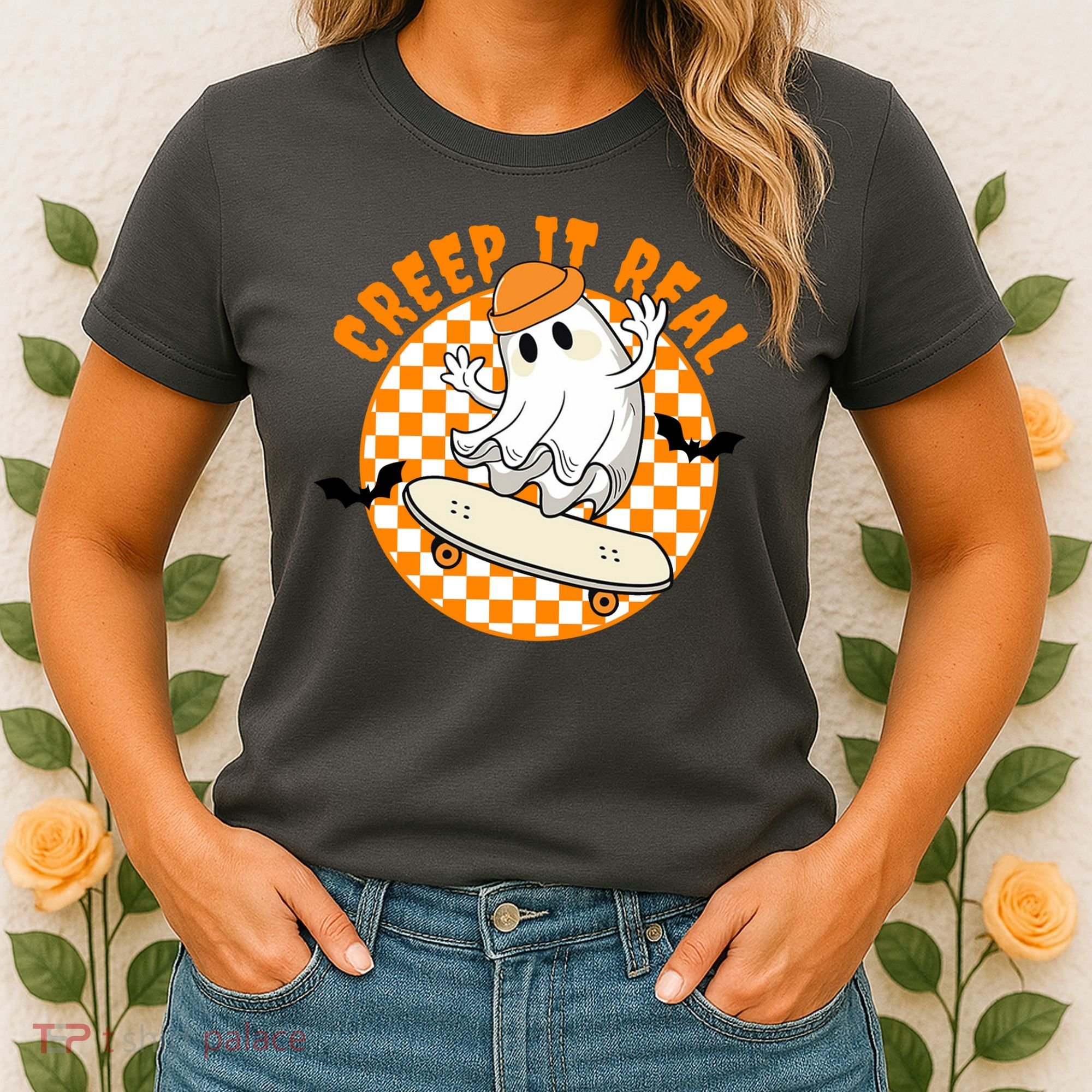 Creep It Real Skater Ghost Halloween Retro Women's T-Shirt