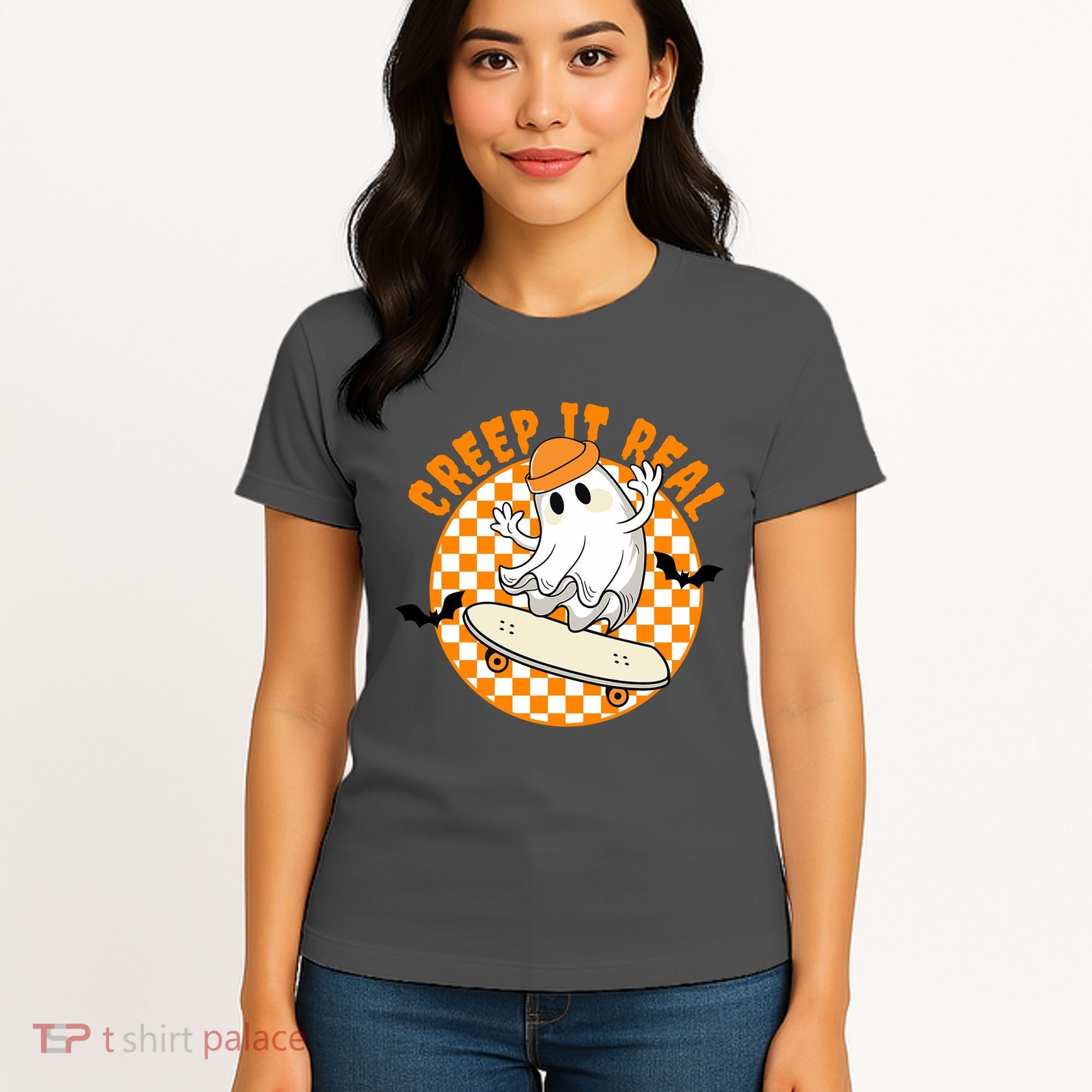 Creep It Real Skater Ghost Halloween Retro Women's T-Shirt