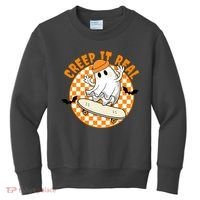 Creep It Real Skater Ghost Halloween Retro Kids Sweatshirt thumb 0