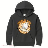Creep It Real Skater Ghost Halloween Retro Kids Hoodie thumb 0