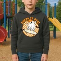 Creep It Real Skater Ghost Halloween Retro Kids Hoodie thumb 2