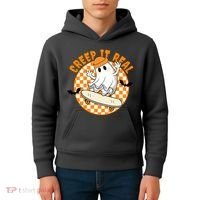 Creep It Real Skater Ghost Halloween Retro Kids Hoodie thumb 4